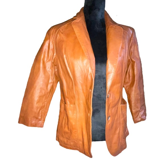 VINTAGE | 70s Wilson's Leather caramel single breasted blazer jacket - Picture 8 of 15